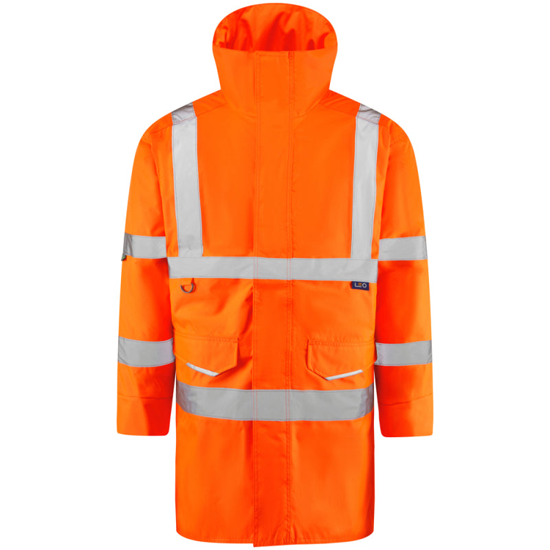 LEO A01 Tawstock - Hi-Vis Ecoviz 4K Lined Parka Jacket — Orange