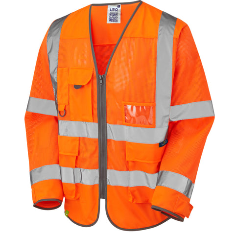 LEO S20 Burrington - Hi-Vis Ecoviz Mesh Sleeved Superior Waistcoat — Orange