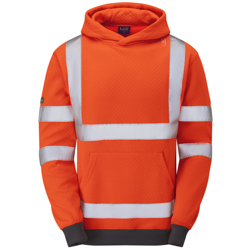 LEO SS04 Goodleigh - Hi-Vis Ecoviz Hooded Sweatshirt — Orange