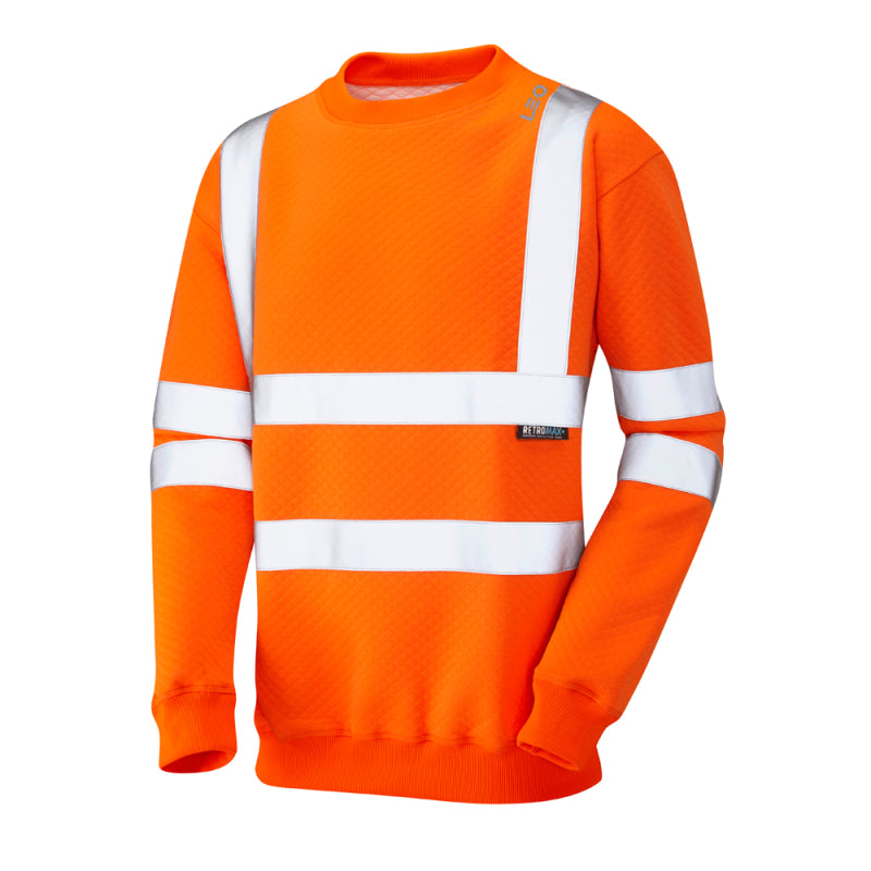 LEO SS05 Winkleigh - Hi-Vis Ecoviz Crew Neck Sweatshirt — Orange