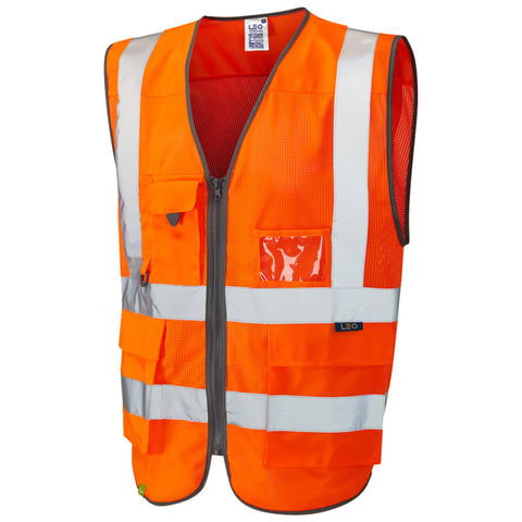 LEO W20 Cobbaton - Hi-Vis Ecoviz Mesh Superior Waistcoat — Orange