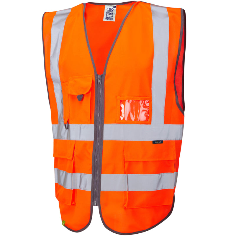 LEO W22 Barnstaple - Hi-Vis Ecoviz Rail Superior Waistcoat — Orange