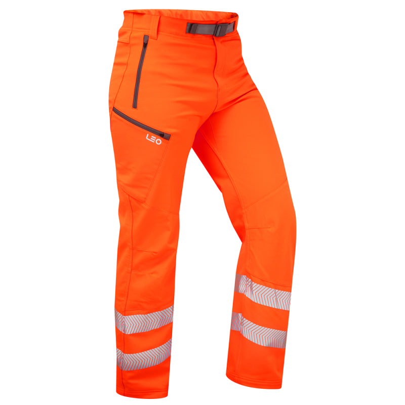 LEO WT01 Landcross - Hi-Vis Ecoviz Stretch Work Trousers — Orange