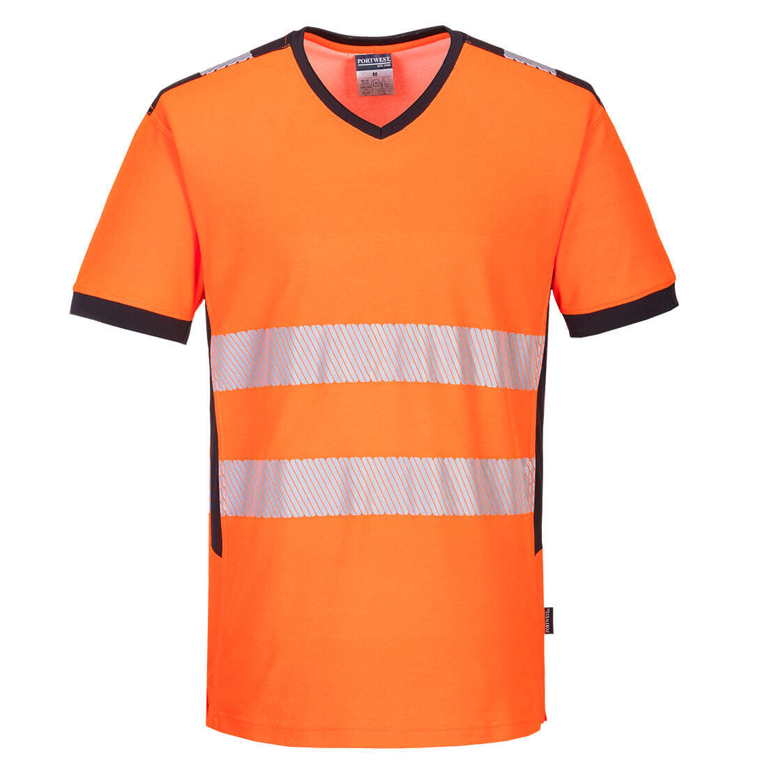Portwest PW310 - Hi-Vis V-Neck Mesh Insert Tee Shirt — Orange / Black