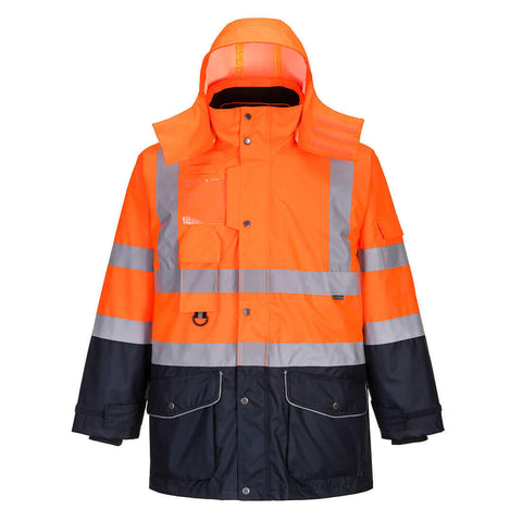 Portwest S426 - Hi-Vis 7-in-1 Breathable Contrast Parka Jacket — Orange / Black