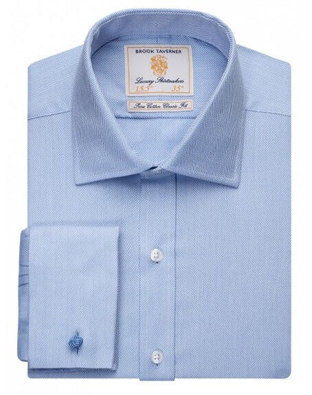 Brook Taverner 7656 Andora – Classic Fit Shirt — Blue Herringbone