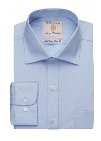 Brook Taverner 7641 Cheadle – Single Cuff Shirt Cotton Poplin — Sky Blue