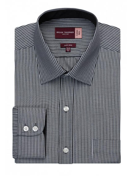 Brook Taverner 7594 Mantova – Classic Fit Shirt — Black/White Stripe