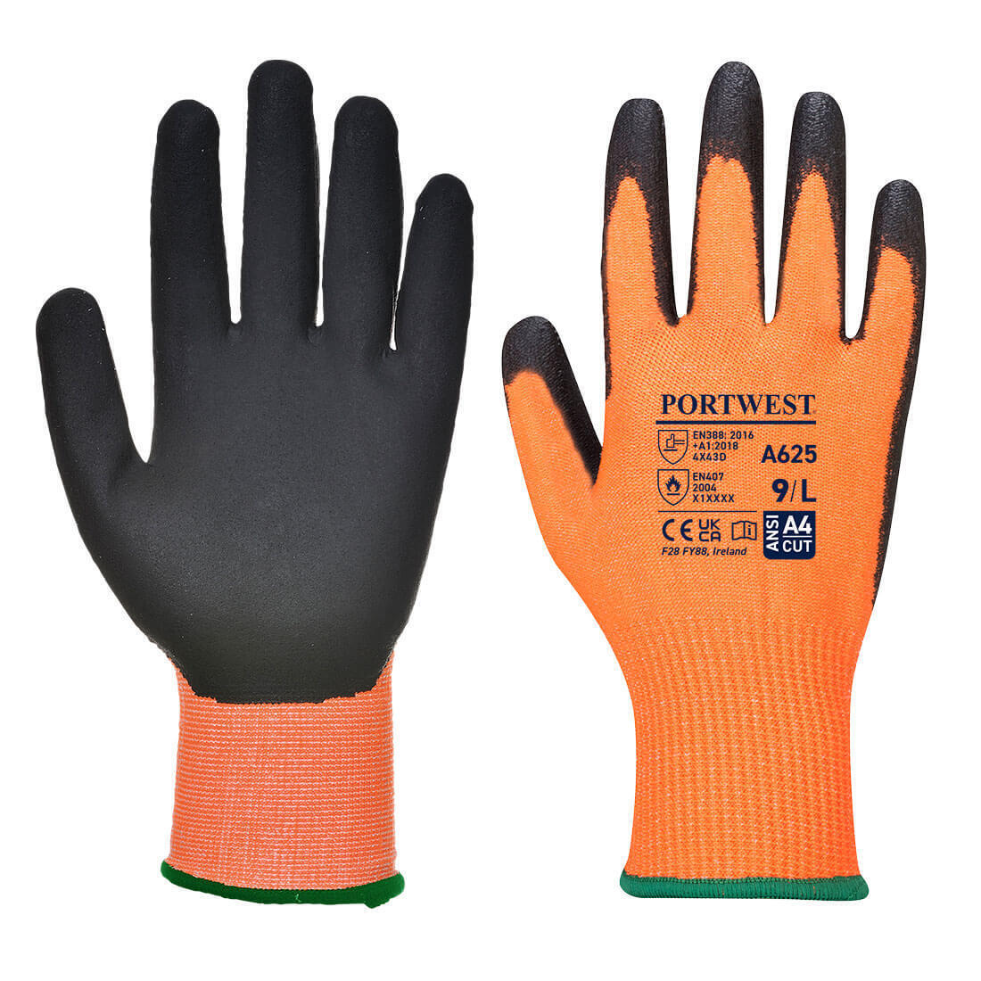 Portwest A625 - Vis-Tex Cut Resistant Glove - PU — Orange / Black