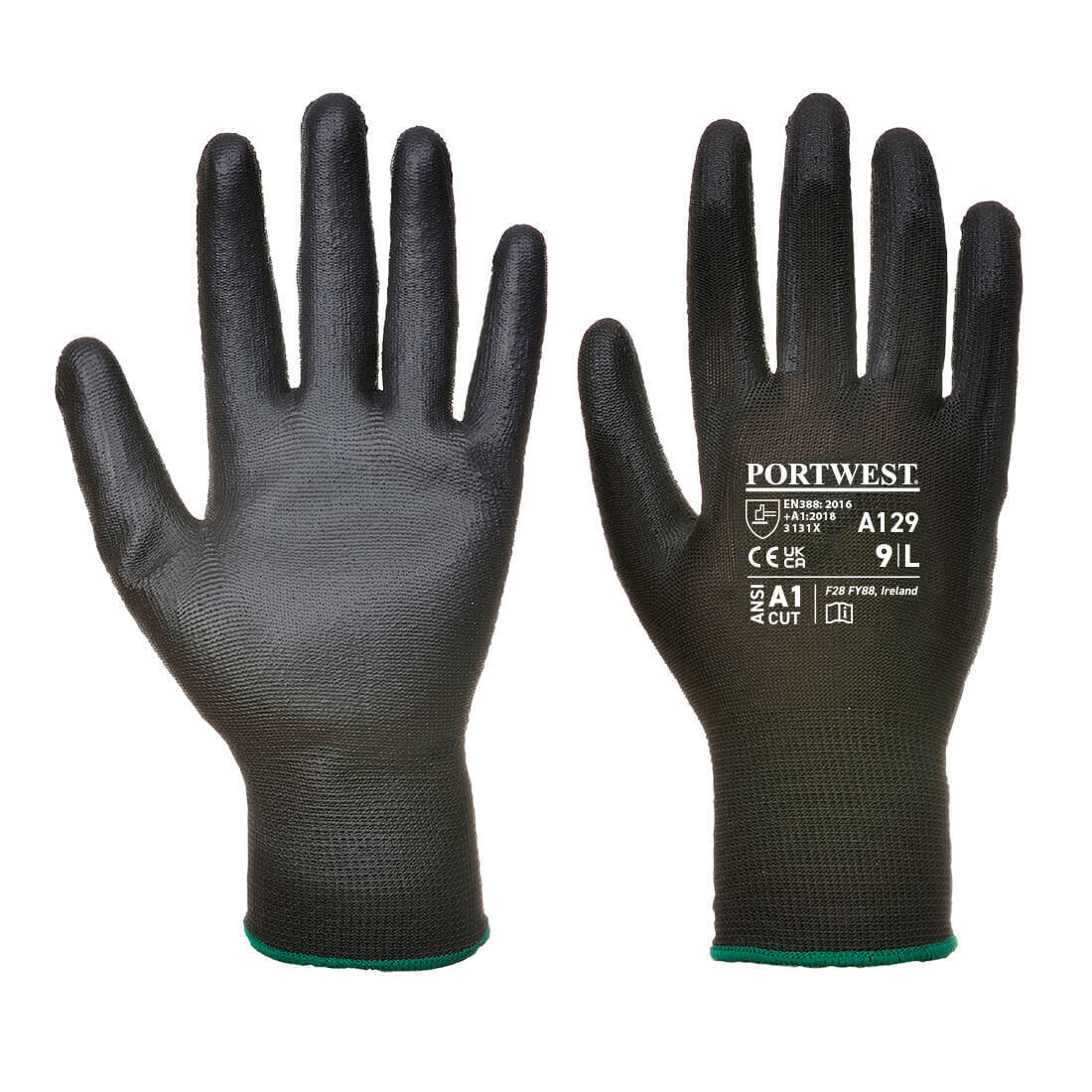 Portwest A129 - PU Palm Glove - Carton (480 Pairs) — A129 Black