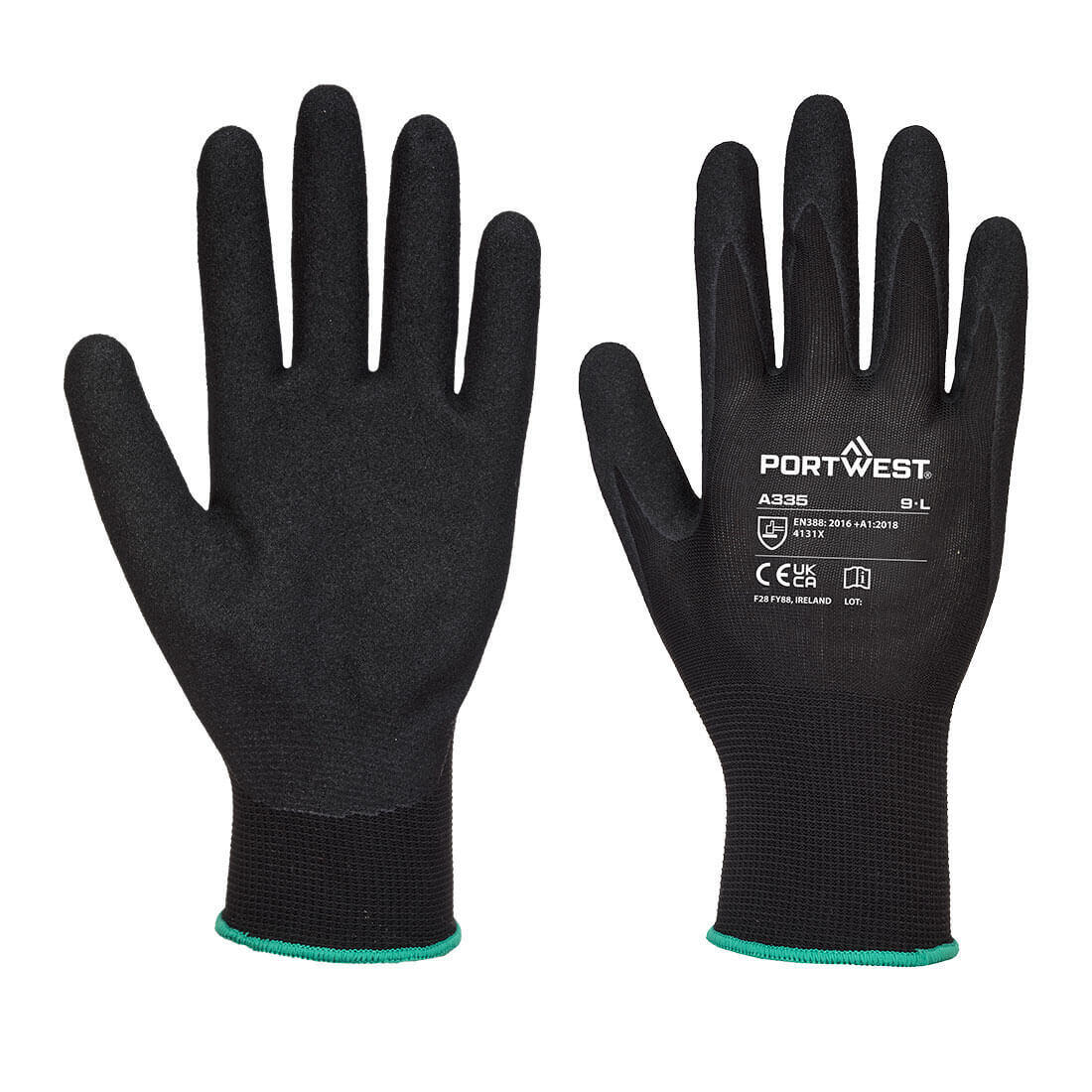Portwest A335 - Dermi-Grip NPR15 Nitrile Sandy Glove — Black