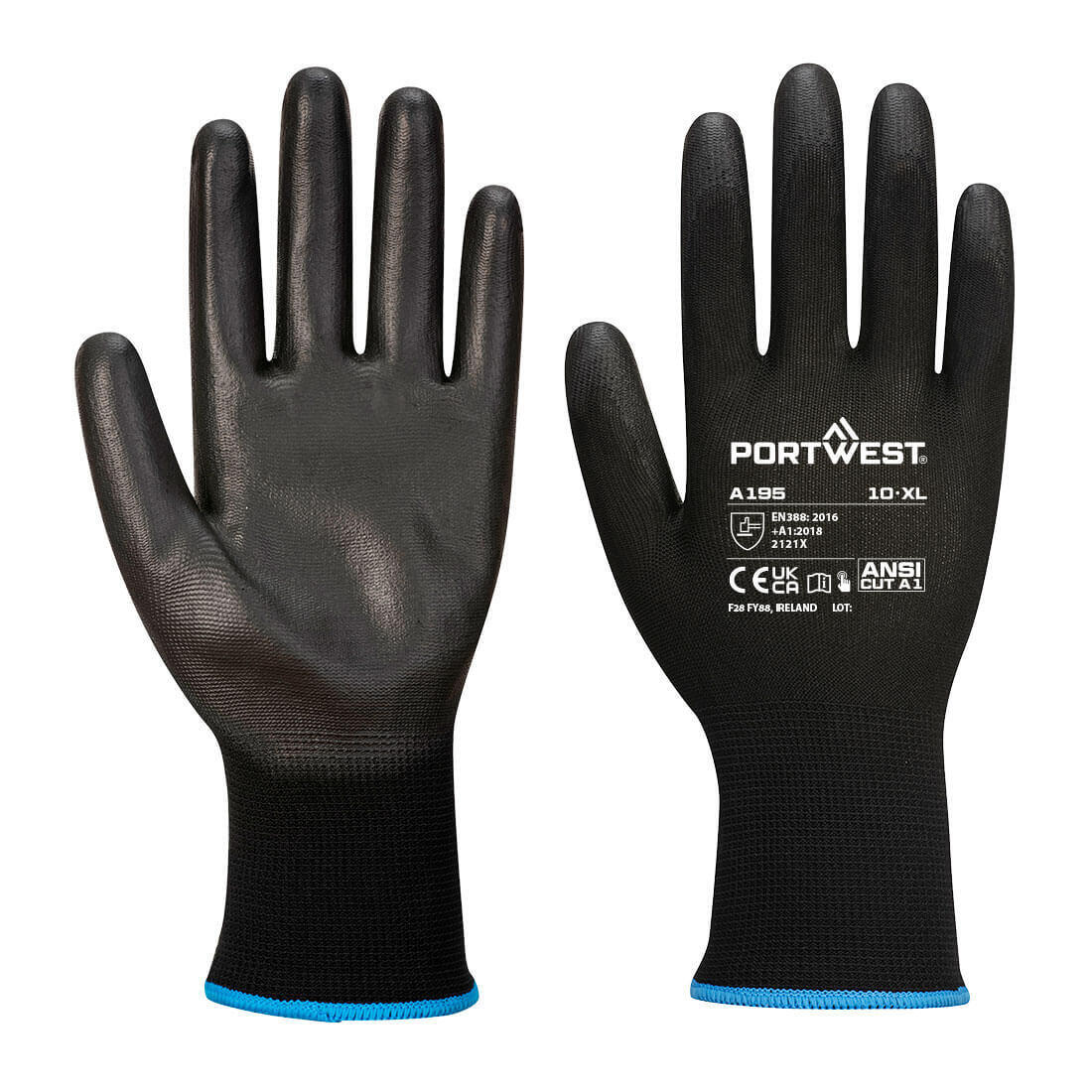 Portwest A195 - Grip 13 PU Touchscreen Glove (Pack of 12) — Black