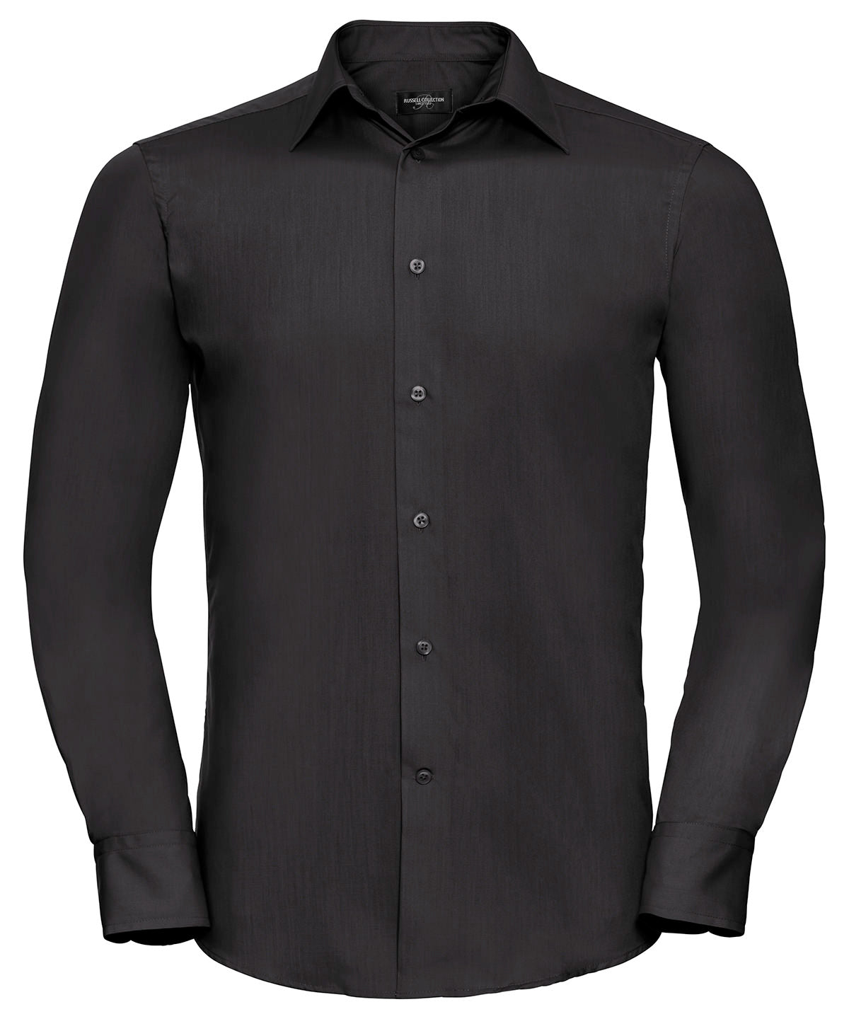 Russell J924M Long sleeve polycotton easycare fitted poplin shirt — Black