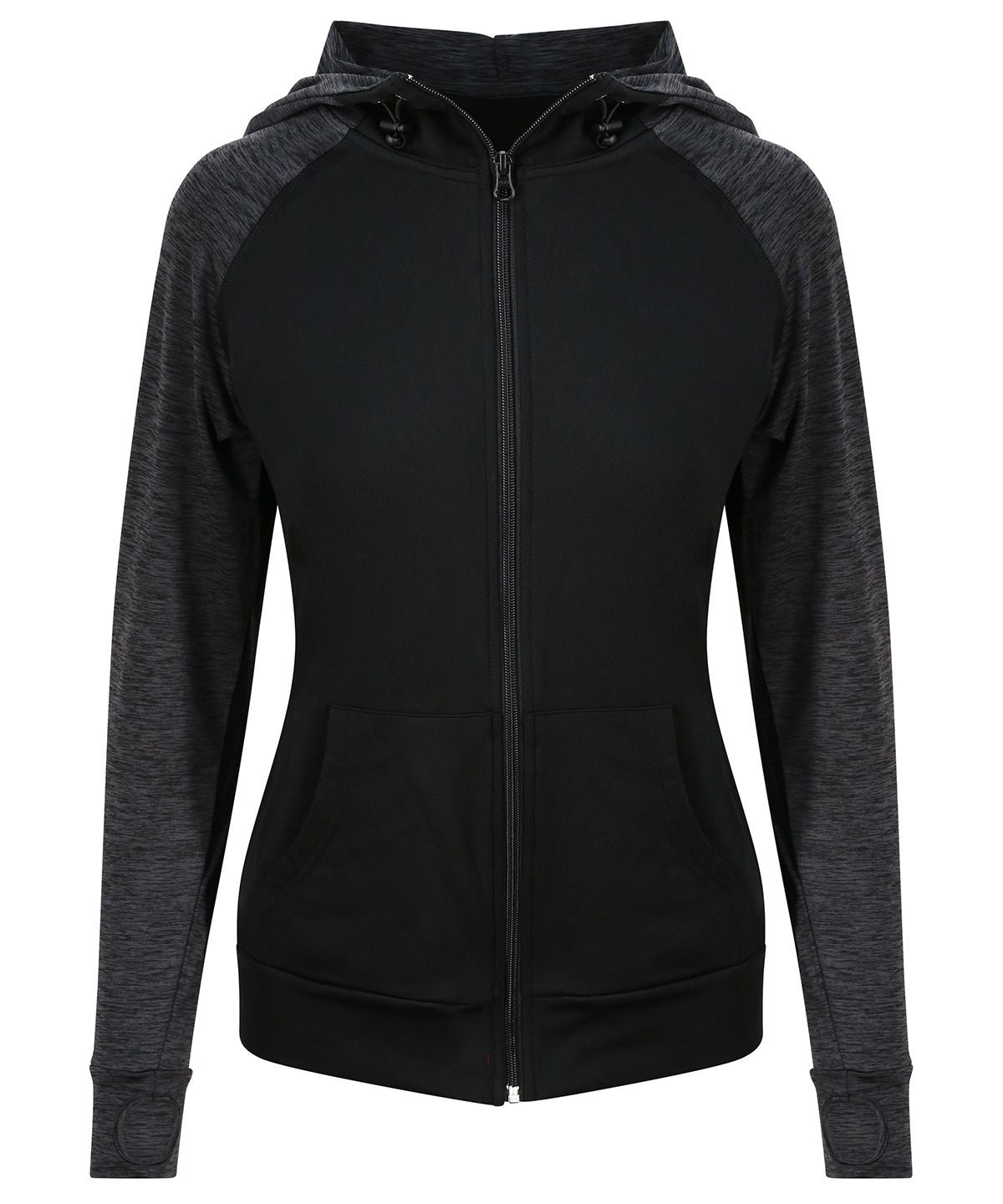 AWDis JC058 Women's cool contrast zoodie - Black/Black Slate Melange