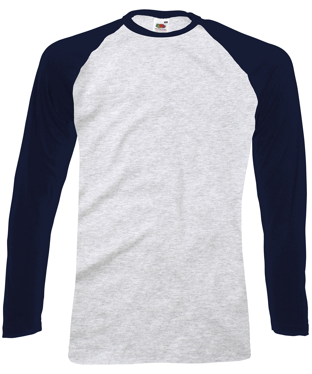 Fruit of the Loom SS028 Long sleeve baseball T — Heather Grey/Deep Navy