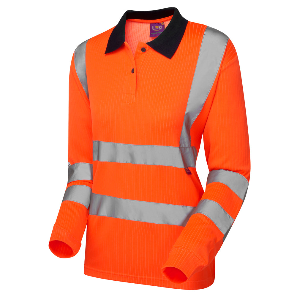 LEO PL05 Beaford - Hi-Vis Ecoviz Comfort Womens Sleeved Polo Shirt — Orange