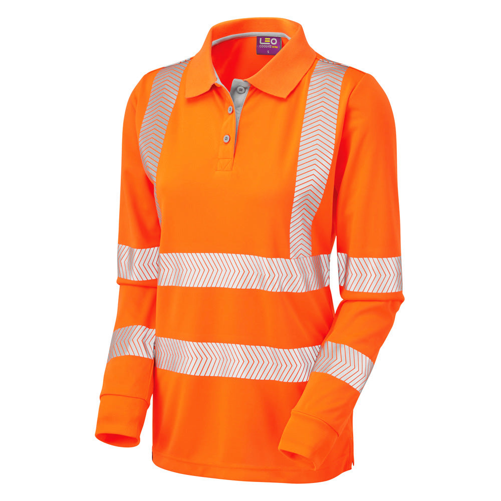 LEO PL08 Pollyfield - Hi-Vis Ecoviz Womens Sleeved Polo Shirt — Orange