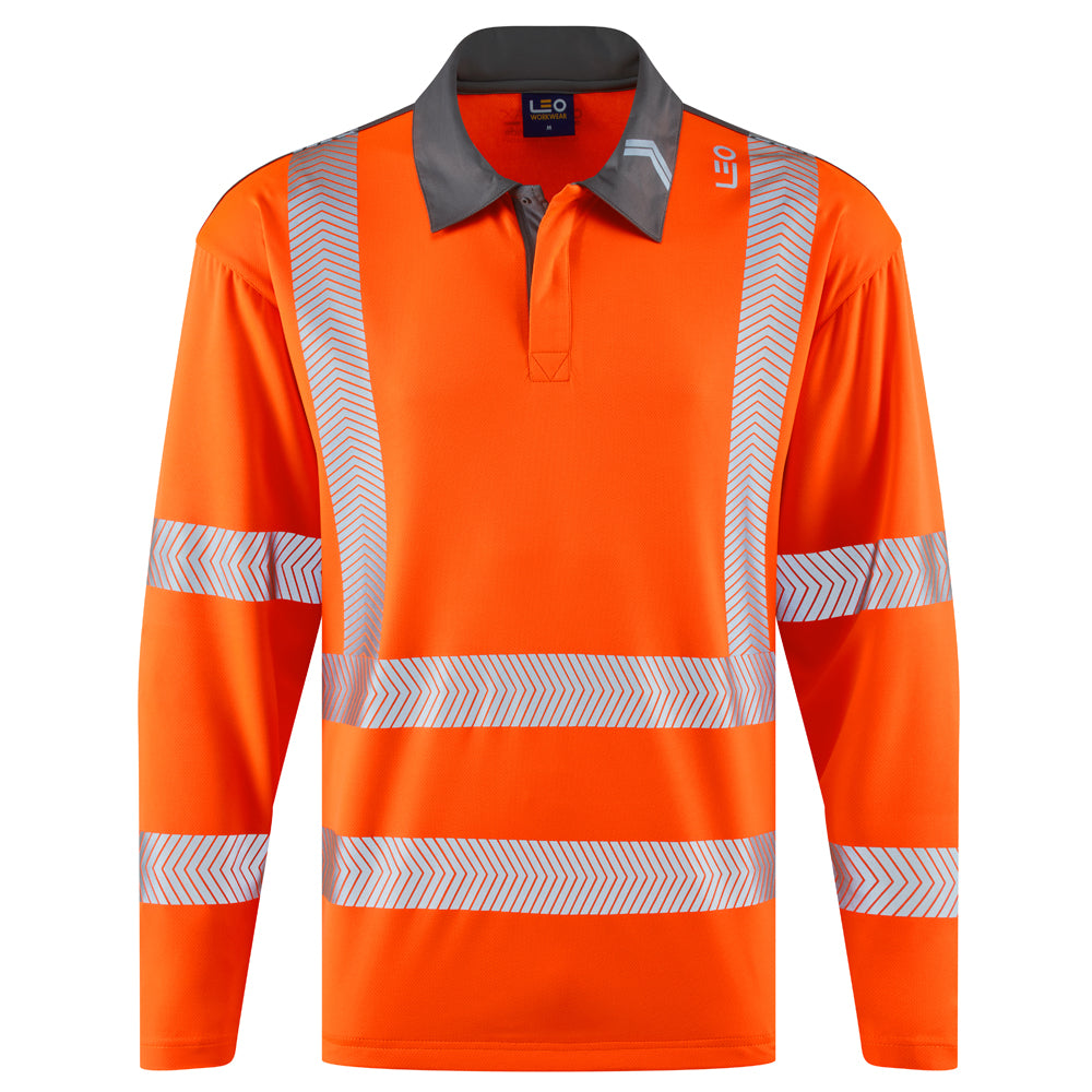 LEO P13 Georgeham - Hi-Vis Ecoviz COOLMAX High Performance Sleeved Polo Shirt — Orange