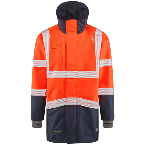 LEO A04 Clovelly - Hi-Vis Ecoviz 15K Performance+ Breathable Anorak — Orange/Navy