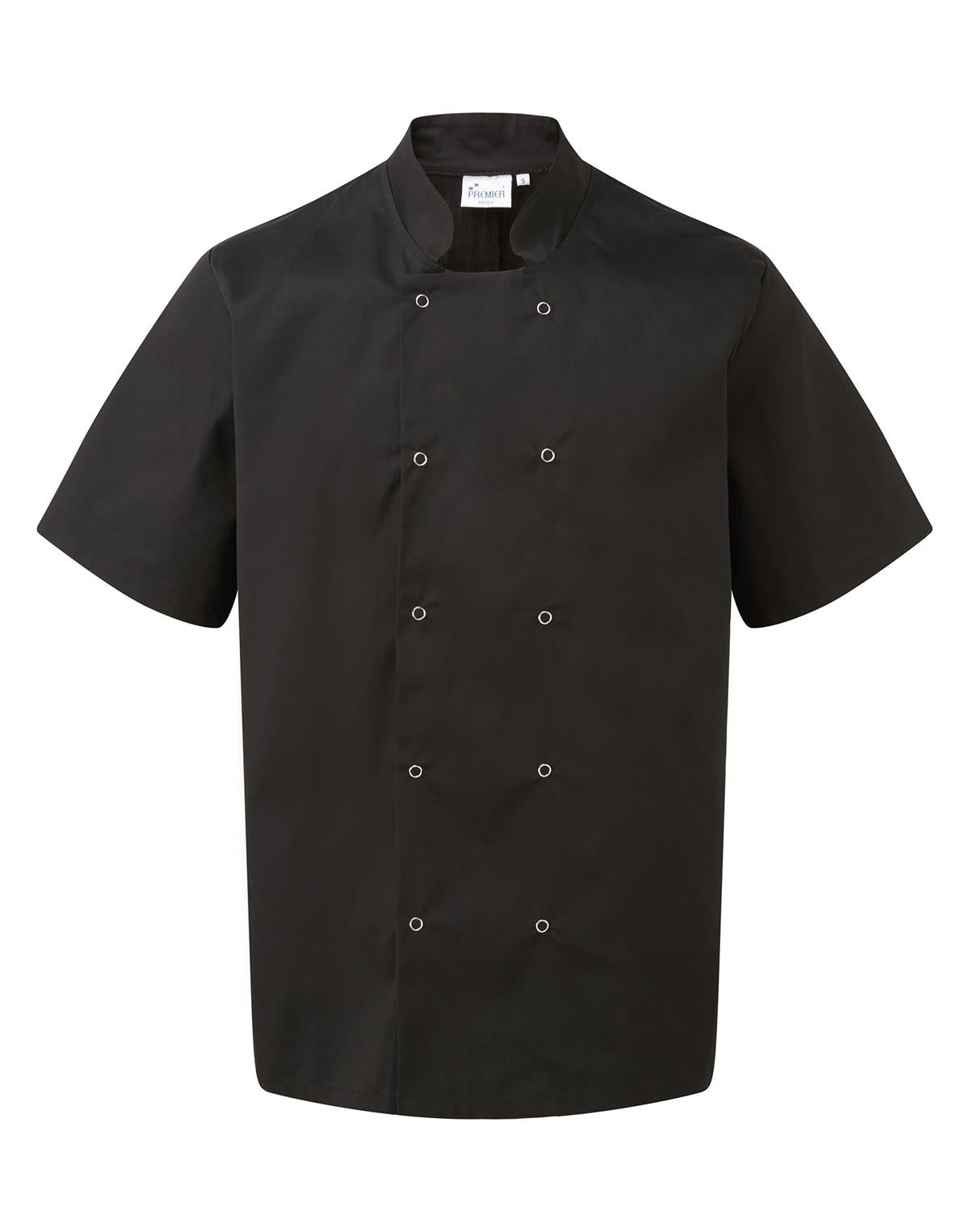 Premier PR664 - Studded Front Short Sleeve Chef's Jacket — Black