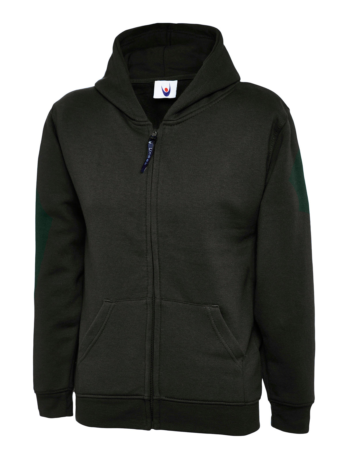Uneek UC506 - Childrens Classic Full Zip Hooded Sweatshirt 300GSM — Black