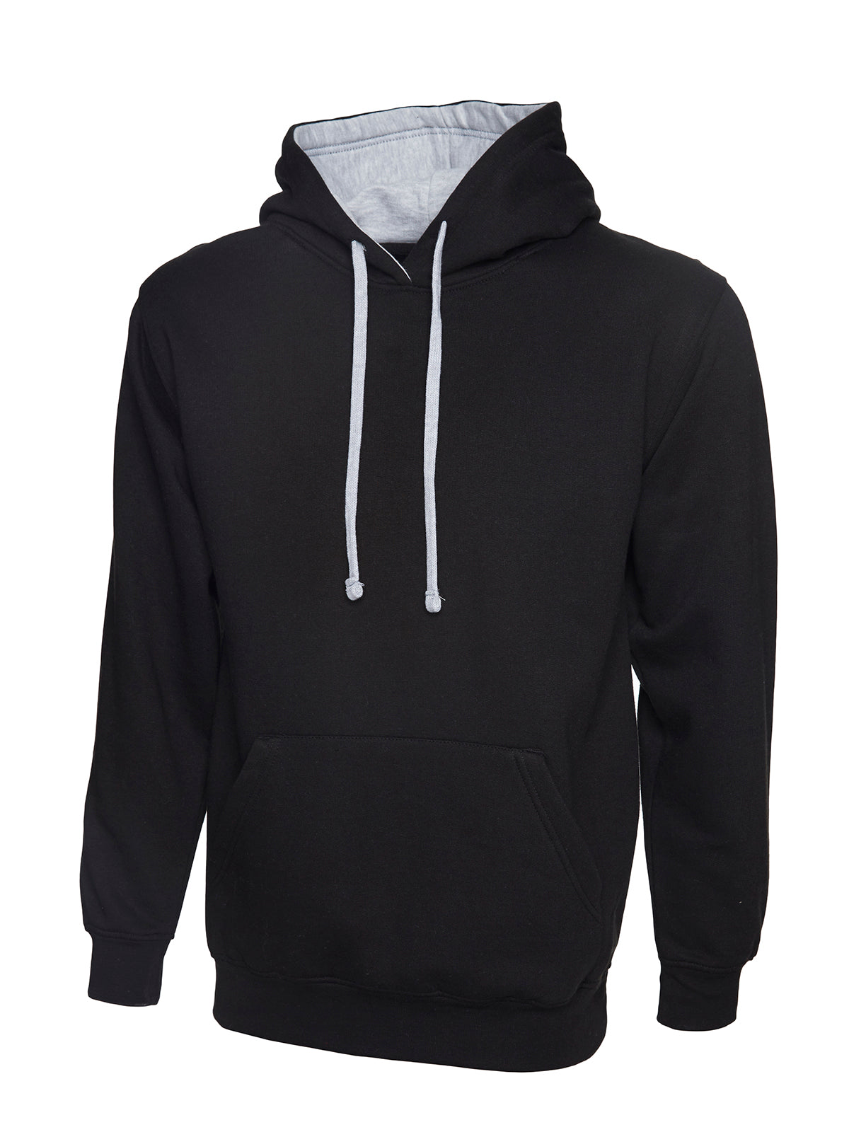 Uneek UC507 - Contrast Hooded Sweatshirt 300gsm — Black / Heather Grey