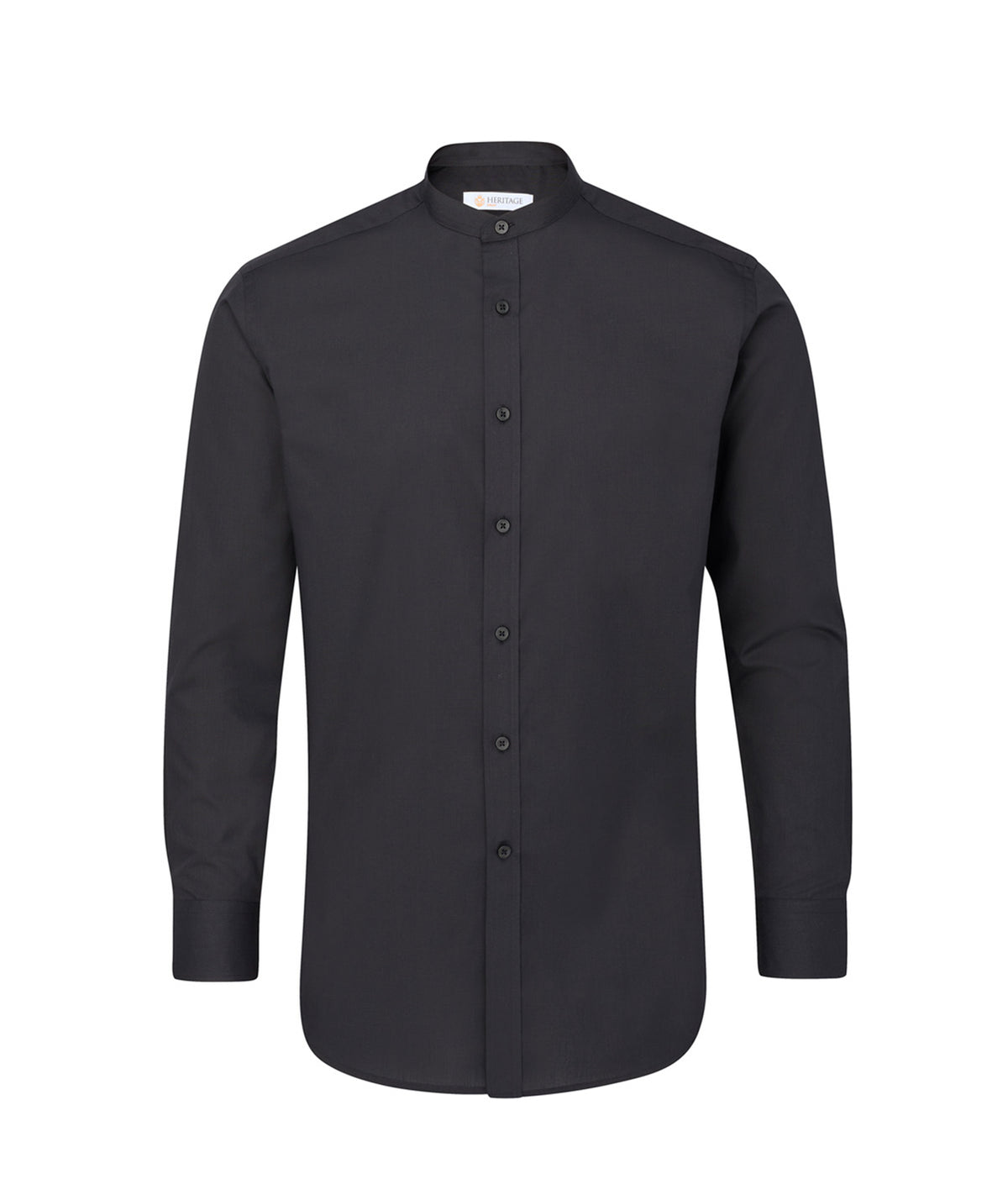 Disley Belfast Grandad Collar Shirt — Black — Long Sleeve