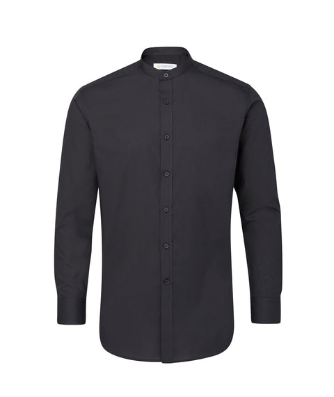 Disley Belfast Grandad Collar Shirt — Black — Long Sleeve