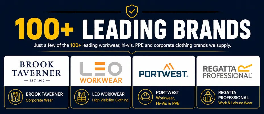 A selection of workwear, hi-vis, PPE and corporate clothing brands available through hivis.net