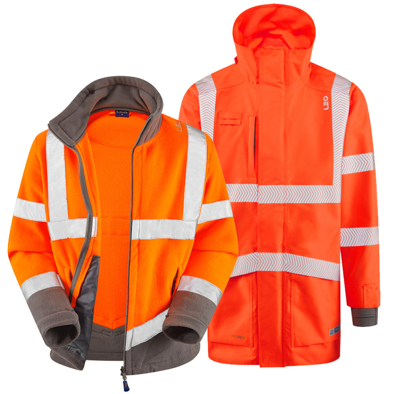 LEO A04/F01 Clovelly - Hi-Vis Ecoviz 15K 3-in-1 Breathable Parka and Fleece — Orange