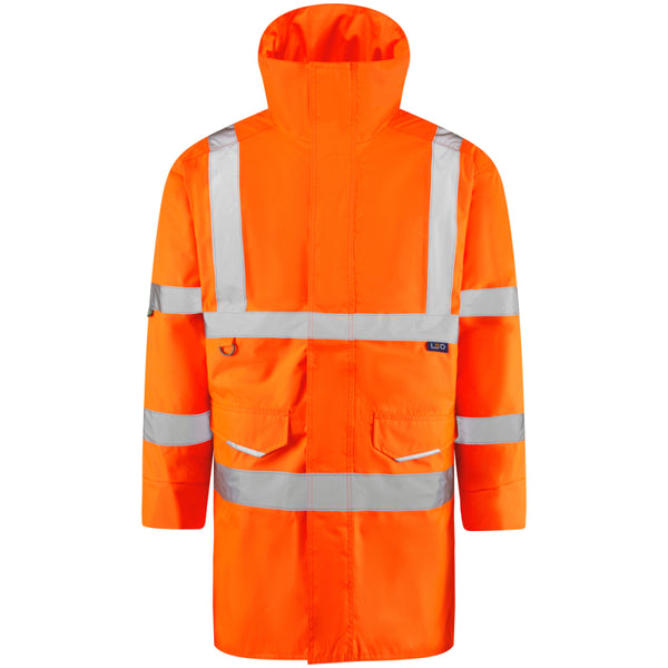 LEO A01 Tawstock - Hi-Vis Ecoviz 4K Lined Parka Jacket — Orange