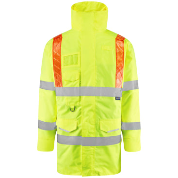 LEO A02 Putford - Hi-Vis Ecoviz 4K Lined Parka Jacket with Red Braces