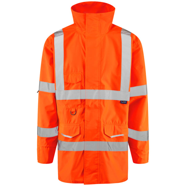 LEO A06 Torridge - Hi-Vis  Ecoviz 5K Lightweight Breathable Parka Jacket — Orange