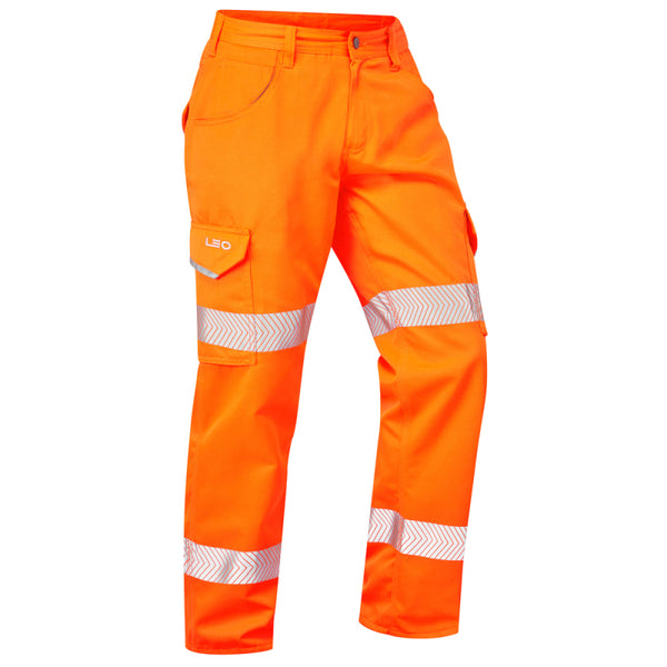 LEO CT03 Yelland - Hi-Vis Ecoviz Lightweight Polycotton Cargo Trousers — Orange