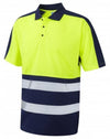 LEO P10 Watersmeet - Hi-Vis Ecoviz Performance+ Dual Colour Polo Shirt — Yellow / Navy Blue