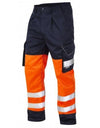 LEO CT01 Bideford - Hi-Vis Ecoviz Polycotton Cargo Trousers — Orange / Navy