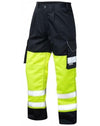 LEO CT01 Bideford - Hi-Vis Ecoviz Polycotton Cargo Trousers — Yellow / Navy