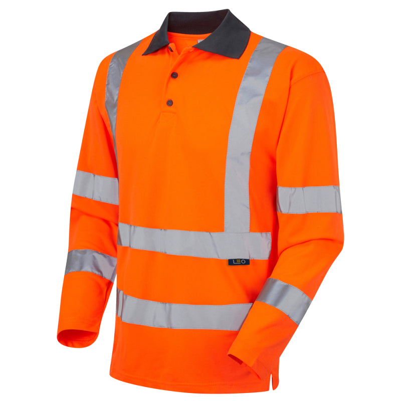 LEO P06 Woolsery - Hi-Vis Ecoviz Performace Sleeved Polo Shirt — Orange