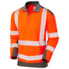 LEO P15 Wringcliff - Hi-Vis Ecoviz Performance+ Dual Colour Sleeved Polo Shirt — Orange / Grey