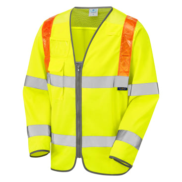 LEO S13 Barbrook - Hi-Vis Ecoviz Sleeved Waistcoat with Red Braces