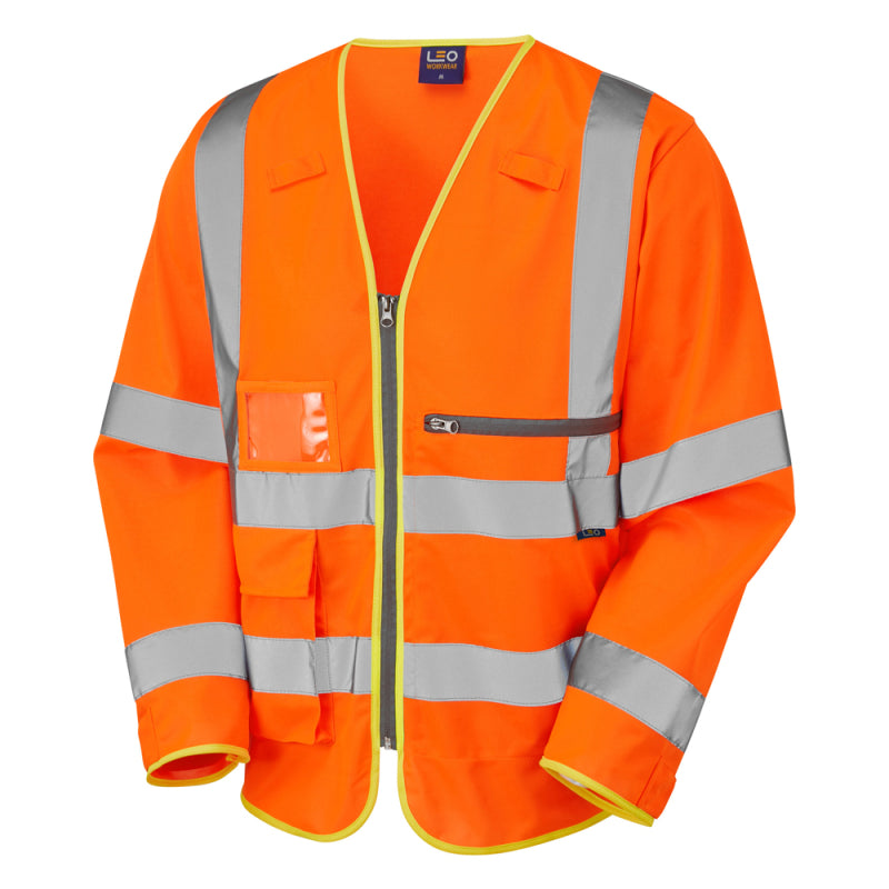 LEO S24 Heddon - Hi-Vis Ecoviz Tablet Pocket Sleeved Superior Waistcoat — Orange