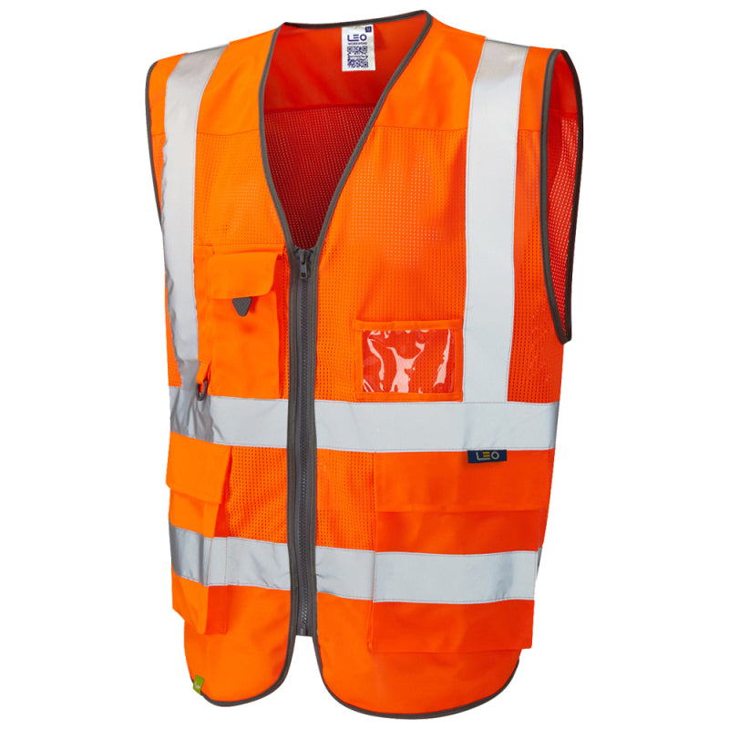 LEO W20 Cobbaton - Hi-Vis Ecoviz Mesh Superior Waistcoat — Orange