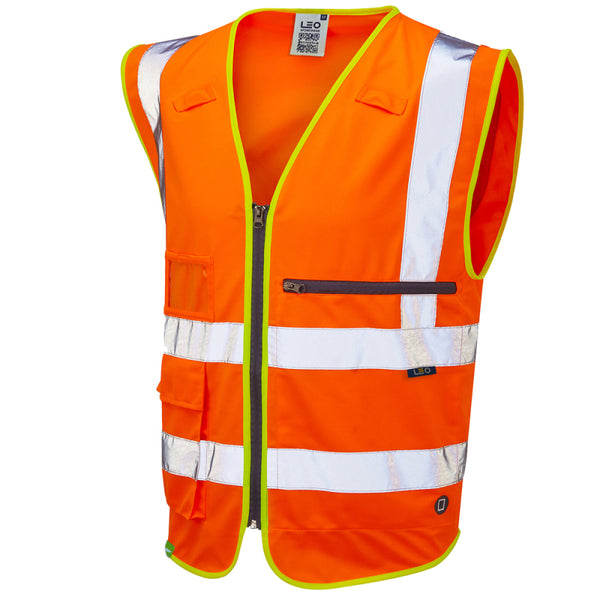 LEO W24 Foreland - Hi-Vis Ecoviz Tablet Pocket Superior Waistcoat — Orange