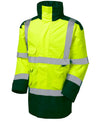 LEO A01 Tawstock - Hi-Vis Ecoviz 4K Lined Parka Jacket — Yellow / Bottle Green