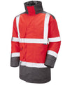 LEO A01 Tawstock - Hi-Vis Ecoviz 4K Lined Parka Jacket — Red / Grey