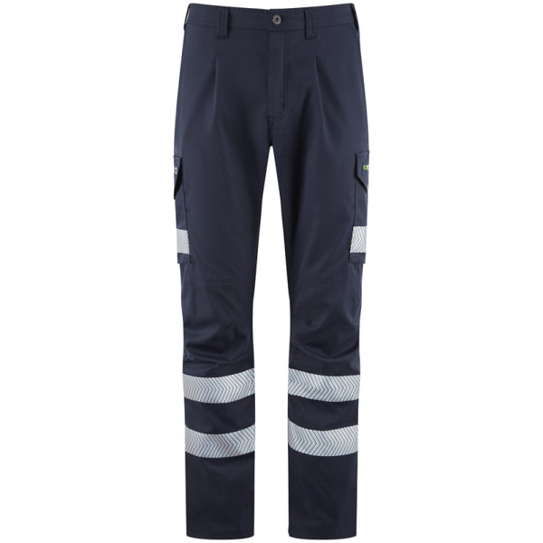 LEO CT05 Winford - Hi-Vis Ecoviz Polyester Stretch Cargo Trousers — Navy
