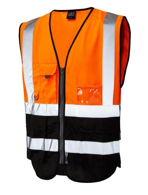LEO W11 Lynton - Hi-Vis Ecoviz Dual Colour Superior Waistcoat — Orange / Black