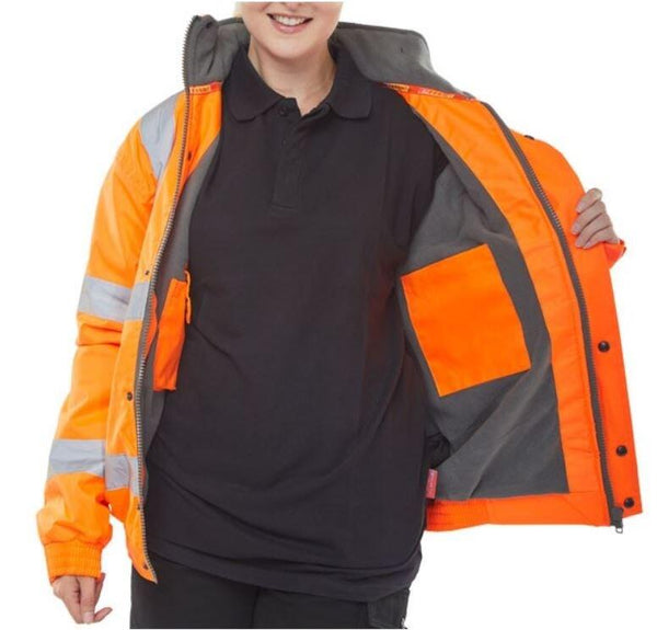 Beeswift CBJFL - Hi-Vis Fleece Lined Bomber Jacket — Orange