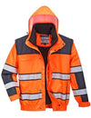 Portwest C466 - Hi-Vis 3-in-1 Winter Contrast Bomber Jacket — Orange / Black