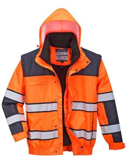 Portwest C466 - Hi-Vis 3-in-1 Winter Contrast Bomber Jacket — Orange / Black